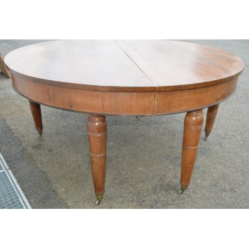 ANTICO ENORME TAVOLO ROTONDO ALLUNGABILE LEGNO NOCE EPOCA 1800 TABLE 6 GAMBE 