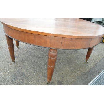 ANTICO ENORME TAVOLO ROTONDO ALLUNGABILE LEGNO NOCE EPOCA 1800 TABLE 6 GAMBE 