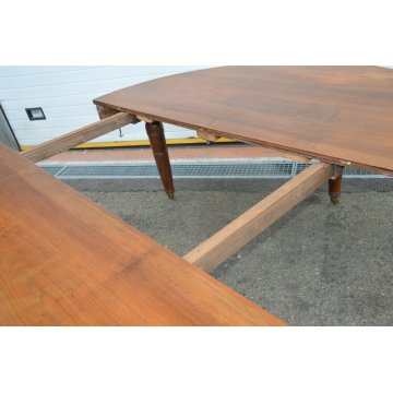 ANTICO ENORME TAVOLO ROTONDO ALLUNGABILE LEGNO NOCE EPOCA 1800 TABLE 6 GAMBE 