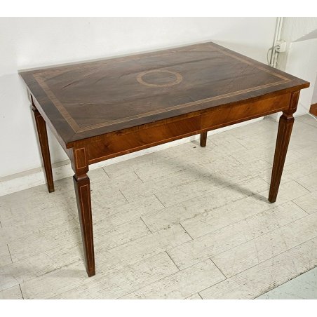 ANTICO TAVOLO PRANZO LEGNO NOCE INTARSIATO PRIMI 1900 EPOCA SALA TABLE LASTRONAT