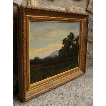 ANTICO QUADRO OLIO SU TAVOLA G.Cavalla '800 PAESAGGIO CAMPESTRE RADURA EPOCA  