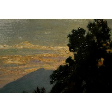 ANTICO QUADRO OLIO SU TAVOLA G.Cavalla '800 PAESAGGIO CAMPESTRE RADURA EPOCA  