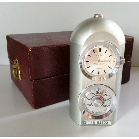 OROLOGIO VINTAGE da TAVOLO Gienpy MECCANICO termometro OLD DESK CLOCK anni 60