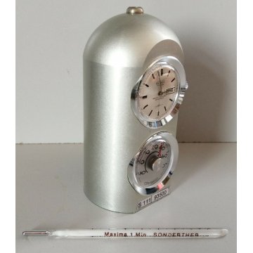 OROLOGIO VINTAGE da TAVOLO Gienpy MECCANICO termometro OLD DESK CLOCK anni 60