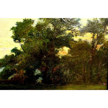 ANTICO QUADRO OLIO SU TAVOLA G.Cavalla '800 PAESAGGIO CAMPESTRE RADURA EPOCA  