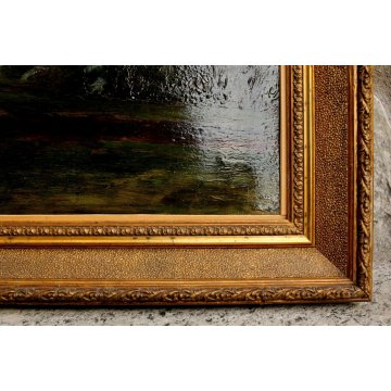 ANTICO QUADRO OLIO SU TAVOLA G.Cavalla '800 PAESAGGIO CAMPESTRE RADURA EPOCA  