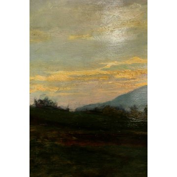 ANTICO QUADRO OLIO SU TAVOLA G.Cavalla '800 PAESAGGIO CAMPESTRE RADURA EPOCA  