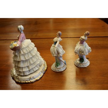 LOTTO n°3 SCULTURE L. Fabris PORCELLANA POLICROMA FIORAIA BALLERINA ROCAILLE 