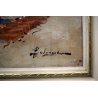 ANTICO QUADRO OLIO TELA Balsamo PAESAGGIO MARINA GOLFO NAPOLI PESCATORI BARCHE 