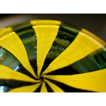 VASO VETRO Murano DESIGN Barovier & Toso TESSERE TRASPARENTE GIALLO FIRMATO 70's