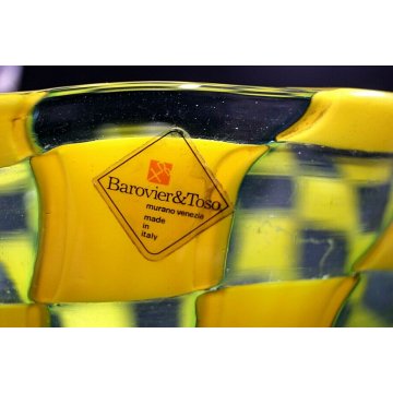 VASO VETRO Murano DESIGN Barovier & Toso TESSERE TRASPARENTE GIALLO FIRMATO 70's