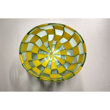 VASO VETRO Murano DESIGN Barovier & Toso TESSERE TRASPARENTE GIALLO FIRMATO 70's