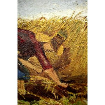COPPIA ANTICO QUADRO PAESAGGIO SCENA CAMPAGNA CONTADINE CORNICE ORNATA DORATA 