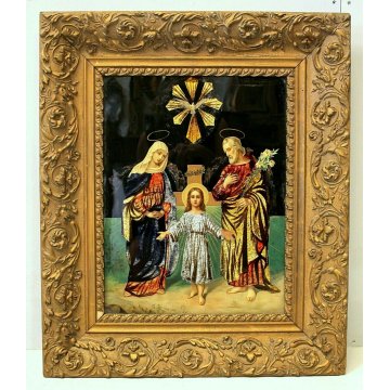 ANTICO QUADRO VETROFANIA SACRA FAMIGLIA RELIGIOSO S. MARIA GESU' S. GIUSEPPE 900
