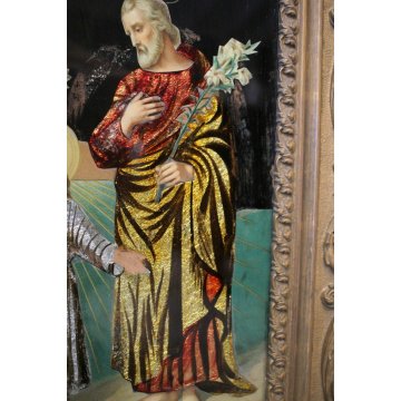 ANTICO QUADRO VETROFANIA SACRA FAMIGLIA RELIGIOSO S. MARIA GESU' S. GIUSEPPE 900