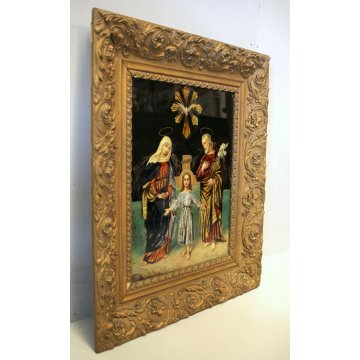 ANTICO QUADRO VETROFANIA SACRA FAMIGLIA RELIGIOSO S. MARIA GESU' S. GIUSEPPE 900