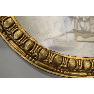 COPPIA MEDAGLIONE BASSORILIEVO GESSO TOSCANA FIGURA CLASSICA BIANCO ORO EPOCA