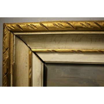 GRANDE QUADRO OLIO E. Magrotti PAESAGGIO ALPINO BORGO BAITE MONTAGNA Macugnaga
