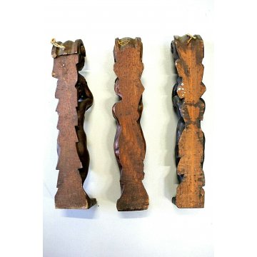 LOTTO n° 3 pz ANTICO FREGIO PUTTO LEGNO NOCE SCURO DECORO SCOLPITO Primo '900