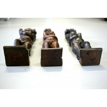 LOTTO n° 3 pz ANTICO FREGIO PUTTO LEGNO NOCE SCURO DECORO SCOLPITO Primo '900