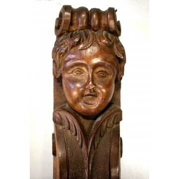COPPIA  ANTICO FREGIO PUTTO LEGNO NOCE CHIARO DECORATO SCOLPITO INTAGLIATO '900