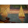 ANTICO QUADRO DIPINTO olio tela Matthey De Catus 1958 PAESAGGIO MARINA PORTO 