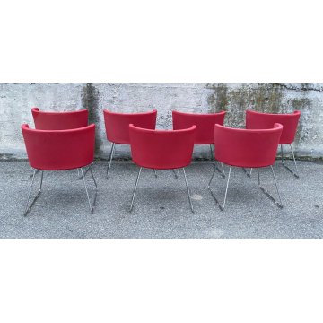 SET 7 SEDIA DESIGN DA PRANZO STOFFA ACCIAIO ROSSE CHAIR VINTAGE ANNI 80 