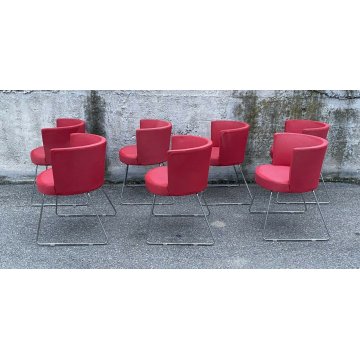 SET 7 SEDIA DESIGN DA PRANZO STOFFA ACCIAIO ROSSE CHAIR VINTAGE ANNI 80 