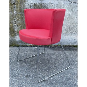 SET 7 SEDIA DESIGN DA PRANZO STOFFA ACCIAIO ROSSE CHAIR VINTAGE ANNI 80 