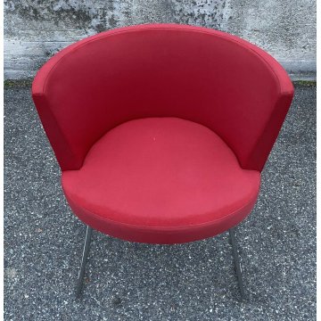 SET 7 SEDIA DESIGN DA PRANZO STOFFA ACCIAIO ROSSE CHAIR VINTAGE ANNI 80 