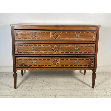 ANTICO COMÒ CANTERANO VENETO INTARSIATO LEGNO NOCE 3 CASSETTI 1700 CASSETTONE 