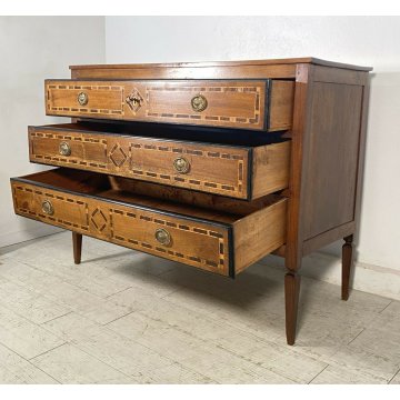 ANTICO COMÒ CANTERANO VENETO INTARSIATO LEGNO NOCE 3 CASSETTI 1700 CASSETTONE 
