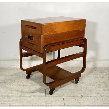 ANTICO CARRELLO UFFICIO ARCHIVIO ANNI 50 DESIGN MID CENTURY LEGNO FAGGIO 