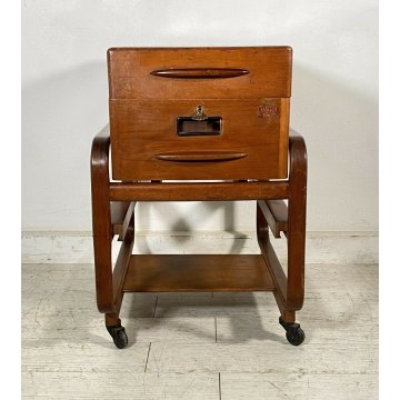 ANTICO CARRELLO UFFICIO ARCHIVIO ANNI 50 DESIGN MID CENTURY LEGNO FAGGIO 