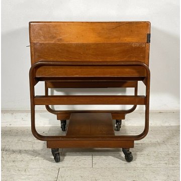 ANTICO CARRELLO UFFICIO ARCHIVIO ANNI 50 DESIGN MID CENTURY LEGNO FAGGIO 