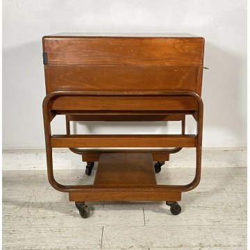 ANTICO CARRELLO UFFICIO ARCHIVIO ANNI 50 DESIGN MID CENTURY LEGNO FAGGIO 