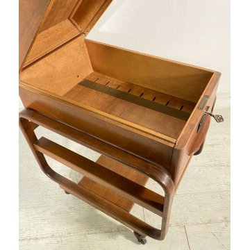 ANTICO CARRELLO UFFICIO ARCHIVIO ANNI 50 DESIGN MID CENTURY LEGNO FAGGIO 