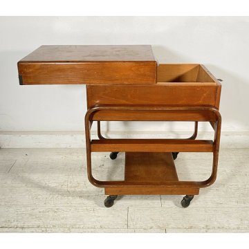 ANTICO CARRELLO UFFICIO ARCHIVIO ANNI 50 DESIGN MID CENTURY LEGNO FAGGIO 