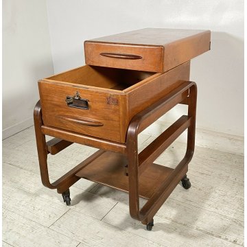 ANTICO CARRELLO UFFICIO ARCHIVIO ANNI 50 DESIGN MID CENTURY LEGNO FAGGIO 