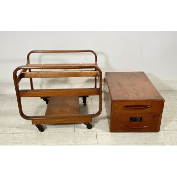 ANTICO CARRELLO UFFICIO ARCHIVIO ANNI 50 DESIGN MID CENTURY LEGNO FAGGIO 