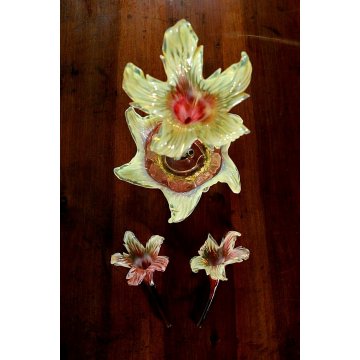 ANTICO VASO CENTROTAVOLA TRIONFO VETRO SOFFIATO Murano GIGLIO ROSSO VERDE '900