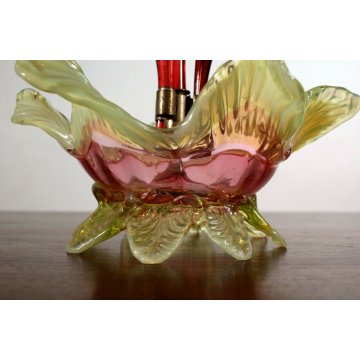 ANTICO VASO CENTROTAVOLA TRIONFO VETRO SOFFIATO Murano GIGLIO ROSSO VERDE '900