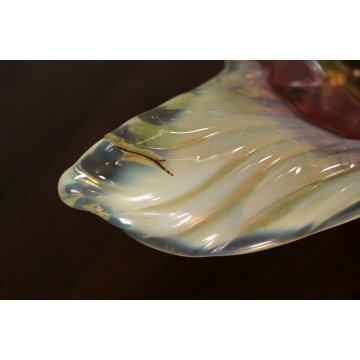 ANTICO VASO CENTROTAVOLA TRIONFO VETRO SOFFIATO Murano GIGLIO ROSSO VERDE '900