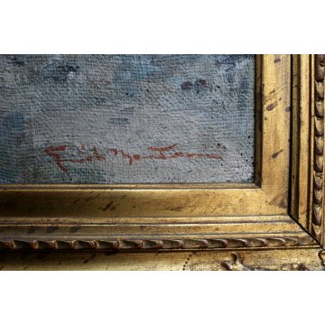 ANTICO GRANDE QUADRO OLIO TELA Guido Mantovani I MANISCALCO CAVALLI BOTTEGA old