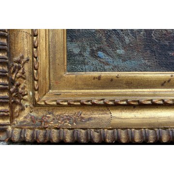 ANTICO GRANDE QUADRO OLIO TELA Guido Mantovani I MANISCALCO CAVALLI BOTTEGA old