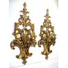 COPPIA ANTICA APPLIQUE LAMPADA PARETE 4 LUMI LEGNO ACANTO ROSSO ORO Primo '900