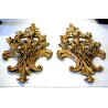 COPPIA ANTICA APPLIQUE LAMPADA PARETE 4 LUMI LEGNO ACANTO ROSSO ORO Primo '900