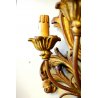 COPPIA ANTICA APPLIQUE LAMPADA PARETE 4 LUMI LEGNO ACANTO ROSSO ORO Primo '900
