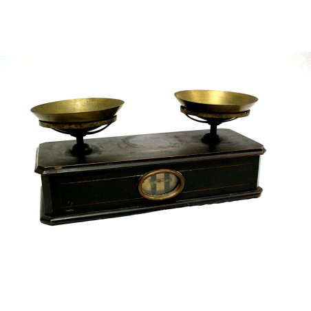 ANTICA BILANCIA 2 PIATTI CUCINA PESA LEGNO OTTONE EPOCA SABAUDA META '800 OLD