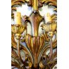 COPPIA ANTICA APPLIQUE LAMPADA PARETE 4 LUMI LEGNO ACANTO ROSSO ORO Primo '900